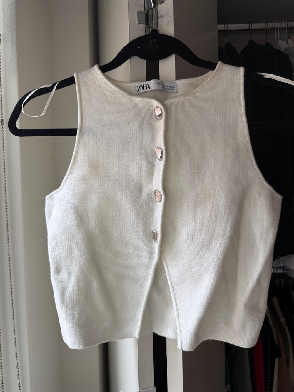 Zara Cream Button-Front Knit Tank